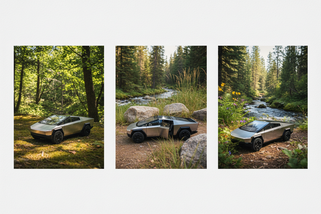 mini cybertruck from defrent angels in the nature